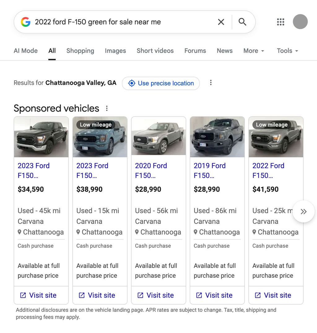 Google Vehicle Ads Example